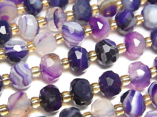 [Video]High Quality! Purple Stripe Agate Faceted Button Rondelle 8x8x6mm 1strand beads (aprx.15inch/37cm)