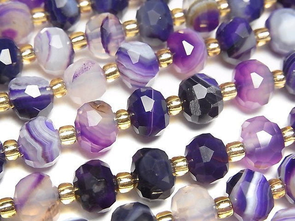 [Video]High Quality! Purple Stripe Agate Faceted Button Roundel 8x8x6mm 1strand beads (aprx.15inch/37cm)