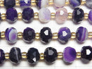 [Video]High Quality! Purple Stripe Agate Faceted Button Rondelle 8x8x6mm 1strand beads (aprx.15inch/37cm)