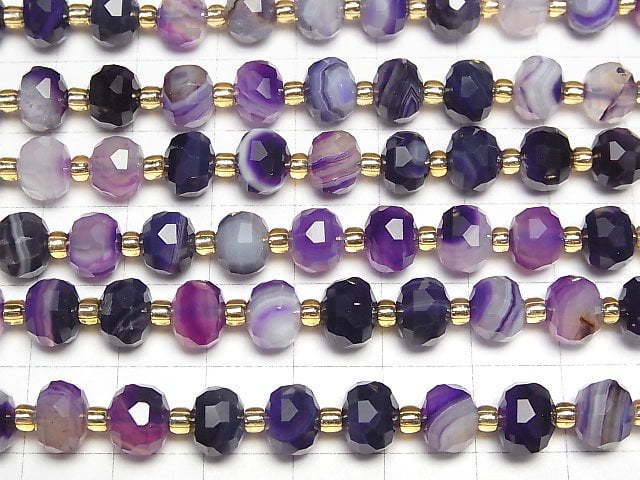 [Video]High Quality! Purple Stripe Agate Faceted Button Roundel 8x8x6mm 1strand beads (aprx.15inch/37cm)