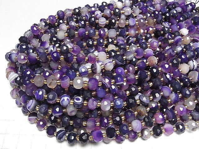 [Video]High Quality! Purple Stripe Agate Faceted Button Roundel 8x8x6mm 1strand beads (aprx.15inch/37cm)