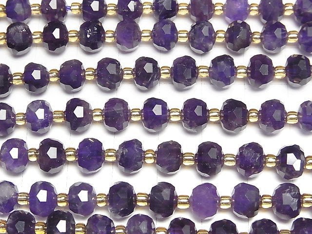 [Video]High Quality! Amethyst AA++ Faceted Button Roundel 8x8x6mm half or 1strand beads (aprx.15inch/36cm)