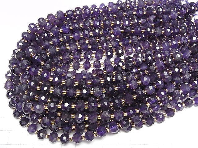 [Video]High Quality! Amethyst AA++ Faceted Button Roundel 8x8x6mm half or 1strand beads (aprx.15inch/36cm)