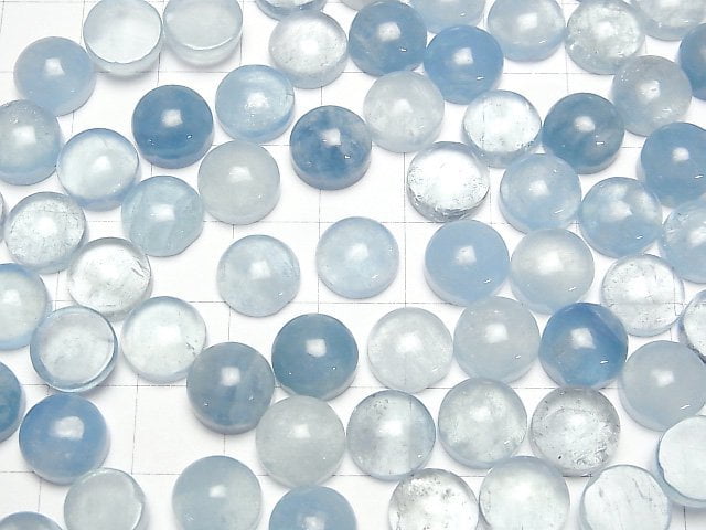 [Video]Aquamarine AA++ Round Cabochon 10x10mm 3pcs