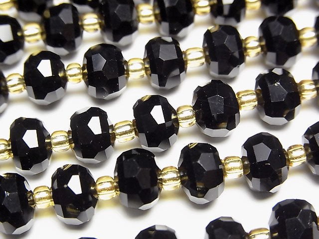 [Video]High Quality! Onyx Faceted Button Roundel 8x8x6mm 1strand beads (aprx.15inch/37cm)