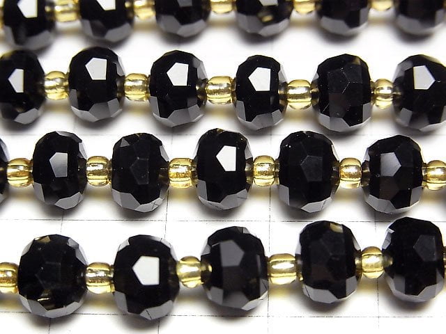 [Video]High Quality! Onyx Faceted Button Roundel 8x8x6mm 1strand beads (aprx.15inch/37cm)