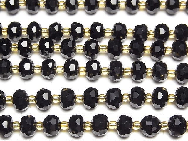 [Video]High Quality! Onyx Faceted Button Roundel 8x8x6mm 1strand beads (aprx.15inch/37cm)