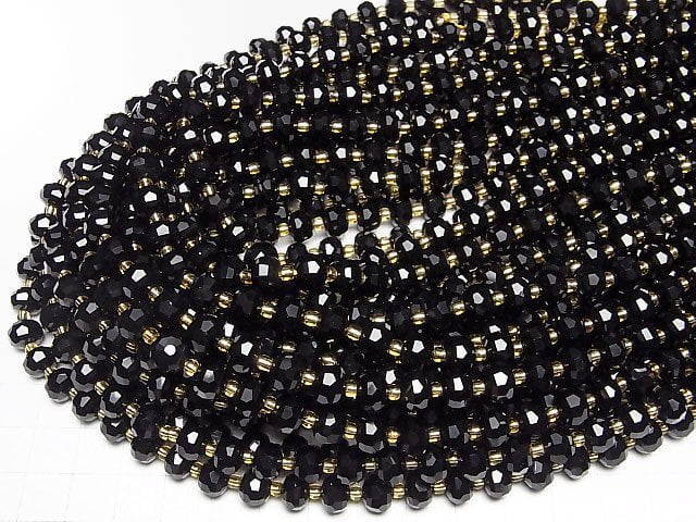 [Video]High Quality! Onyx Faceted Button Roundel 8x8x6mm 1strand beads (aprx.15inch/37cm)