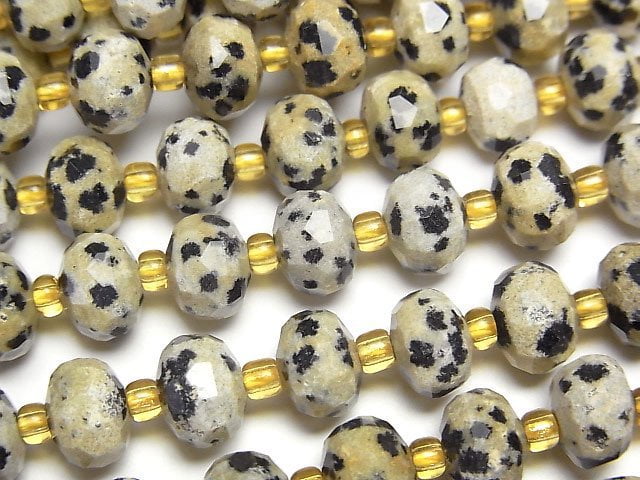 [Video]High Quality! Dalmatian Jasper Faceted Button Roundel 8x8x6mm 1strand beads (aprx.15inch/36cm)