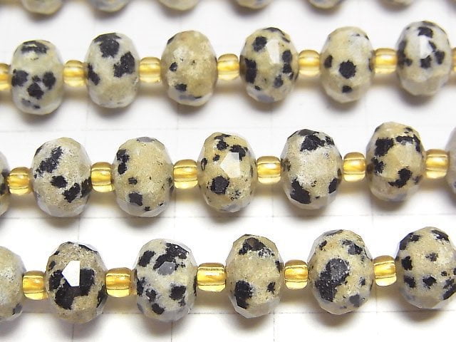 [Video]High Quality! Dalmatian Jasper Faceted Button Rondelle 8x8x6mm 1strand beads (aprx.15inch/36cm)