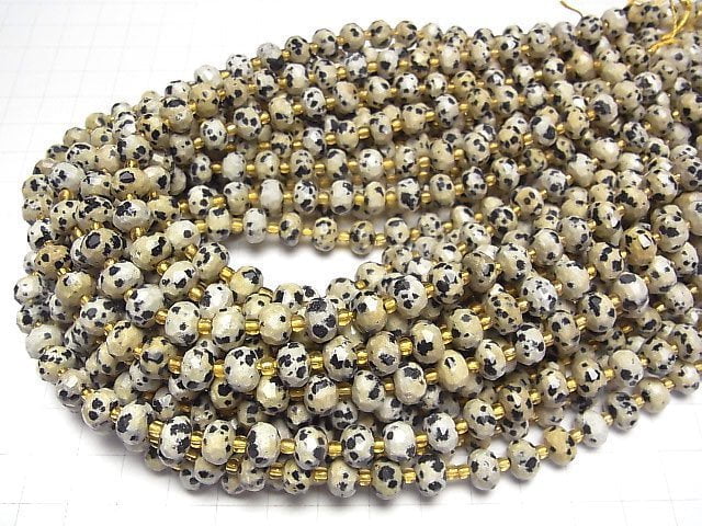 [Video]High Quality! Dalmatian Jasper Faceted Button Rondelle 8x8x6mm 1strand beads (aprx.15inch/36cm)