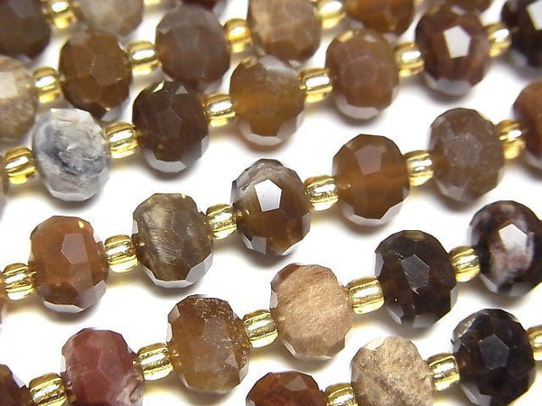 [Video]High Quality! Petrified Wood Faceted Button Roundel 8x8x6mm 1strand beads (aprx.15inch/37cm)