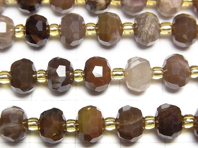 [Video]High Quality! Petrified Wood Faceted Button Roundel 8x8x6mm 1strand beads (aprx.15inch/37cm)