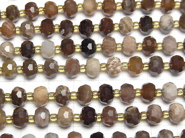 [Video]High Quality! Petrified Wood Faceted Button Roundel 8x8x6mm 1strand beads (aprx.15inch/37cm)