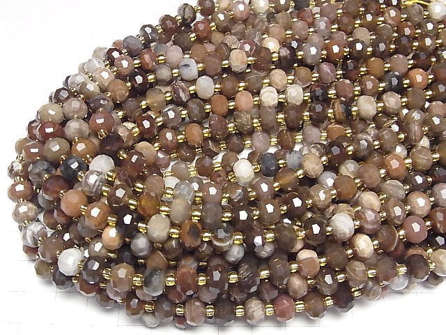 [Video]High Quality! Petrified Wood Faceted Button Roundel 8x8x6mm 1strand beads (aprx.15inch/37cm)