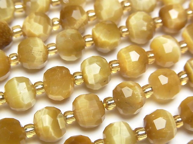 [Video]High Quality! Yellow Tiger's Eye AAA- Faceted Button Roundel 8x8x6mm Honey color half or 1strand beads (aprx.15inch/36cm)