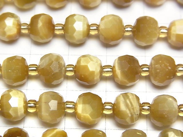 [Video]High Quality! Yellow Tiger's Eye AAA- Faceted Button Roundel 8x8x6mm Honey color half or 1strand beads (aprx.15inch/36cm)