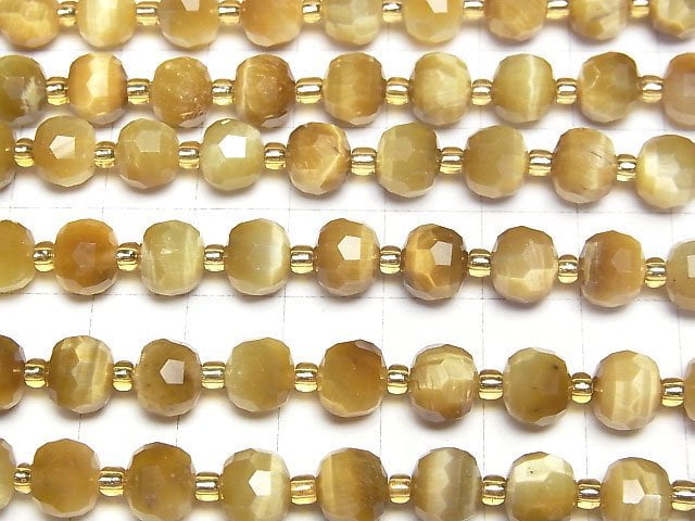 [Video]High Quality! Yellow Tiger's Eye AAA- Faceted Button Roundel 8x8x6mm Honey color half or 1strand beads (aprx.15inch/36cm)