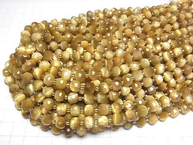 [Video]High Quality! Yellow Tiger's Eye AAA- Faceted Button Roundel 8x8x6mm Honey color half or 1strand beads (aprx.15inch/36cm)