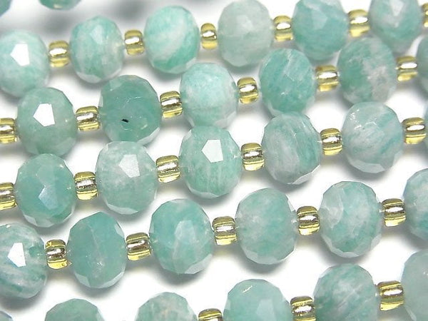 [Video]High Quality! Mozambique Amazonite AA++ Faceted Button Roundel 8x8x6mm half or 1strand beads (aprx.15inch/36cm)