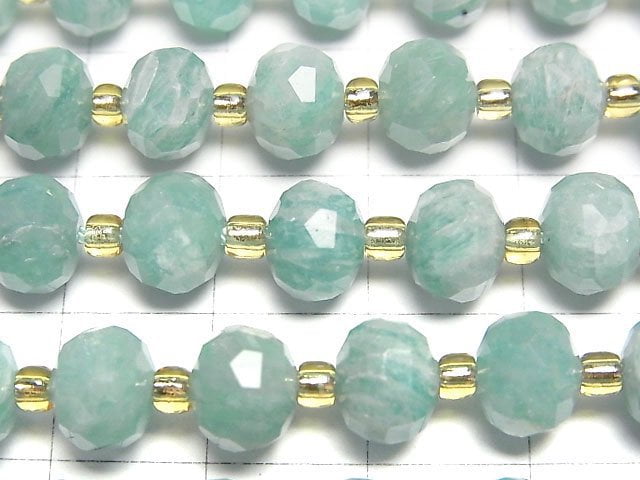 [Video]High Quality! Mozambique Amazonite AA++ Faceted Button Roundel 8x8x6mm half or 1strand beads (aprx.15inch/36cm)