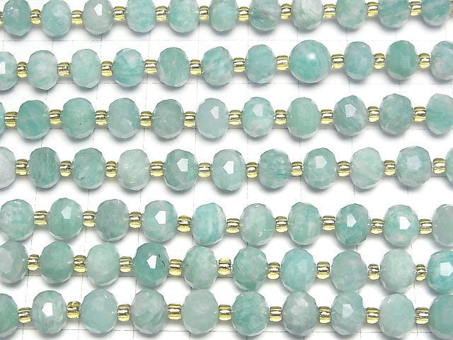 [Video]High Quality! Mozambique Amazonite AA++ Faceted Button Roundel 8x8x6mm half or 1strand beads (aprx.15inch/36cm)