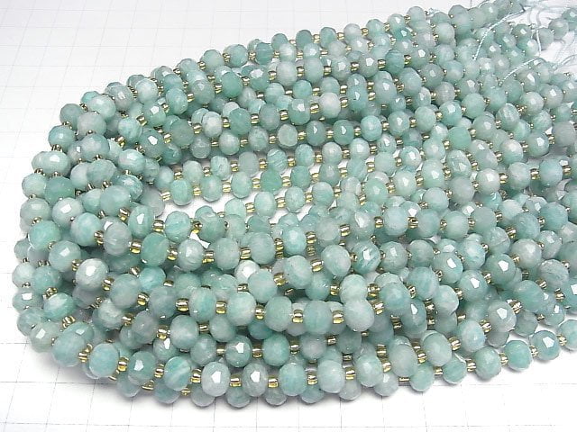 [Video]High Quality! Mozambique Amazonite AA++ Faceted Button Roundel 8x8x6mm half or 1strand beads (aprx.15inch/36cm)