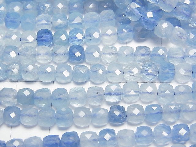 [Video] High Quality! Aquamarine AA++ Cube Shape 5x5x5mm half or 1strand beads (aprx.15inch/37cm)