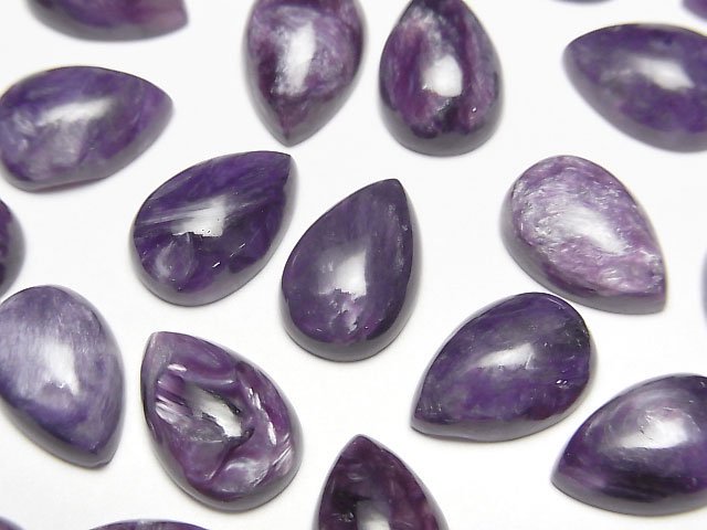 [Video]Charoite AA++ Pear shape Cabochon 12x8mm 2pcs