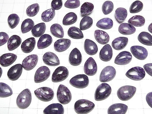 [Video]Charoite AA++ Pear shape Cabochon 14x10mm 2pcs