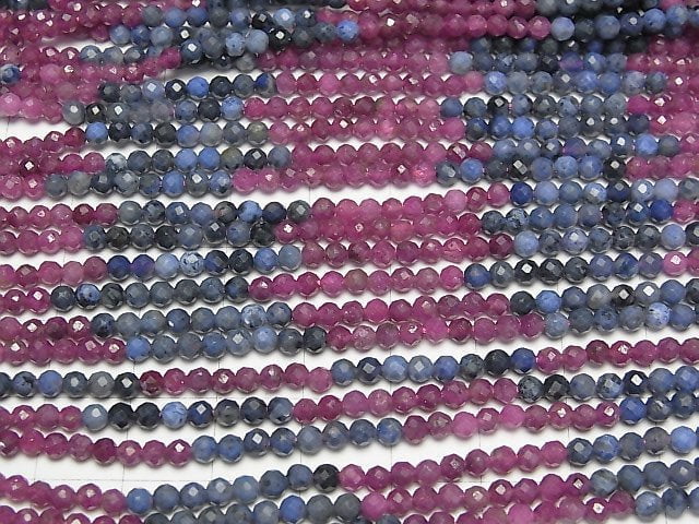 [Video] High Quality! Ruby & Sapphire AA Faceted Round 3mm 1strand beads (aprx.15inch/37cm)