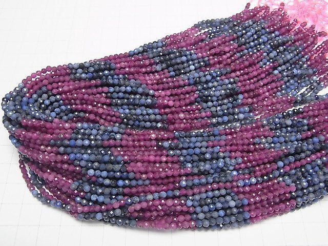 [Video] High Quality! Ruby & Sapphire AA Faceted Round 3mm 1strand beads (aprx.15inch/37cm)