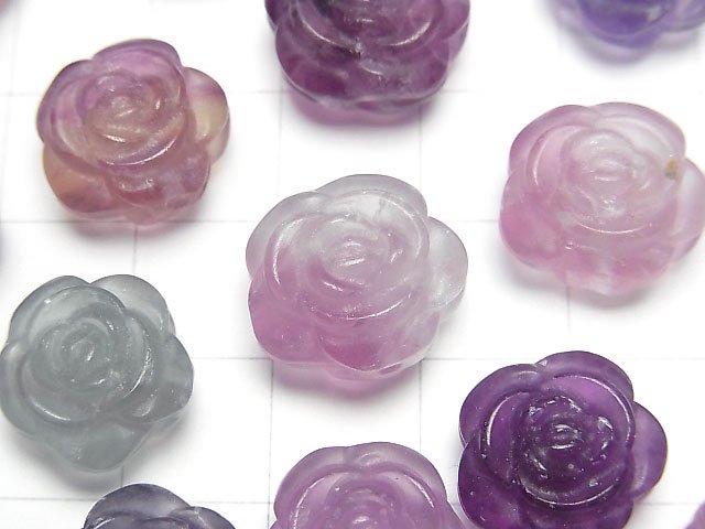 [Video] Multicolor Fluorite AAA- Rose motif 14mm [Drilled Hole] 5pcs