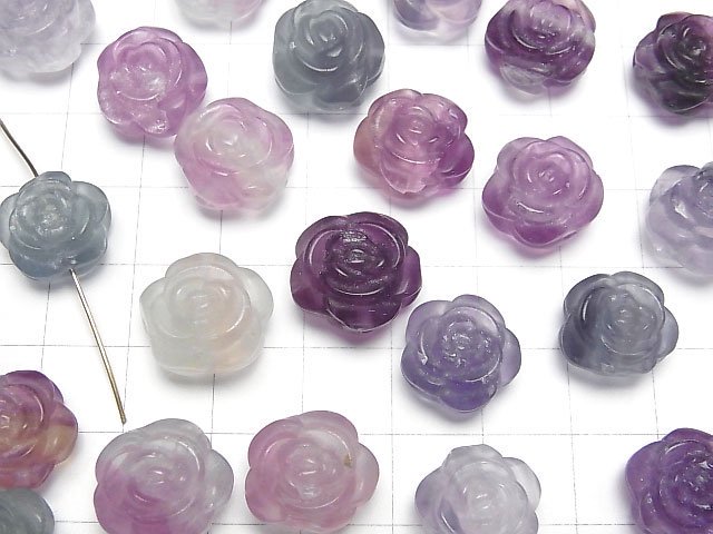 [Video] Multicolor Fluorite AAA- Rose motif 14mm [Drilled Hole] 5pcs