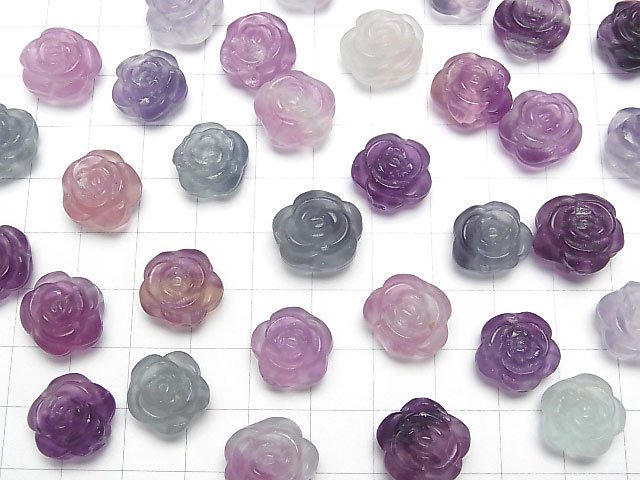 [Video] Multicolor Fluorite AAA- Rose motif 14mm [Drilled Hole] 5pcs