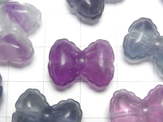 [Video] Multicolor Fluorite AAA- Ribbon motif 14x18mm [Horizontal hole] 5pcs