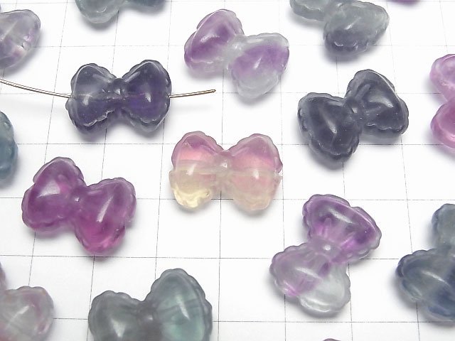 [Video] Multicolor Fluorite AAA- Ribbon motif 14x18mm [Horizontal hole] 5pcs