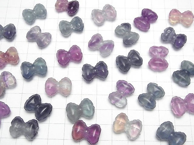 [Video] Multicolor Fluorite AAA- Ribbon motif 14x18mm [Horizontal hole] 5pcs