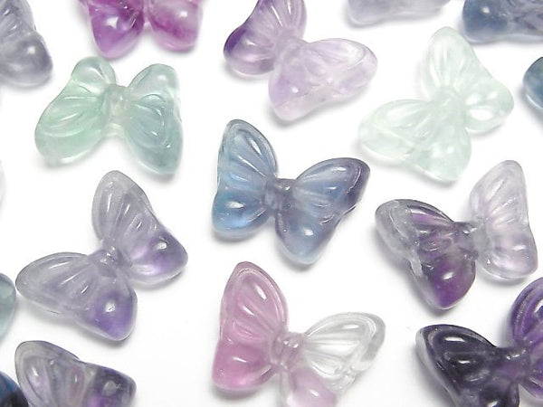 [Video] Multicolor Fluorite AAA- Ribbon motif 14x18mm [Horizontal hole] 5pcs