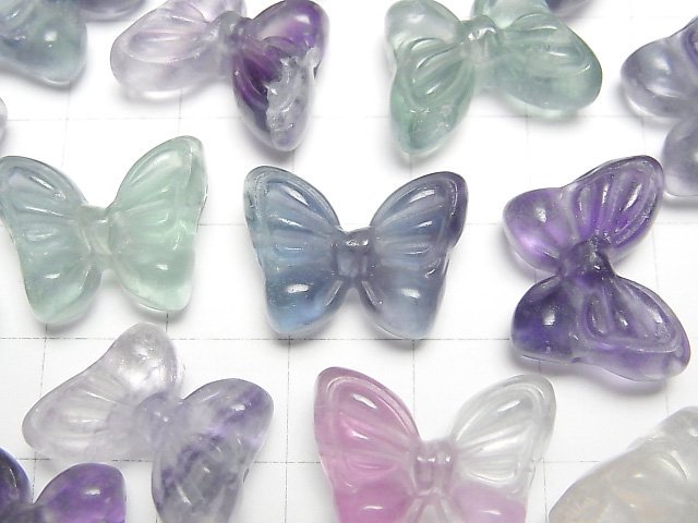 [Video] Multicolor Fluorite AAA- Ribbon motif 14x18mm [Horizontal hole] 5pcs