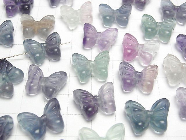 [Video] Multicolor Fluorite AAA- Ribbon motif 14x18mm [Horizontal hole] 5pcs