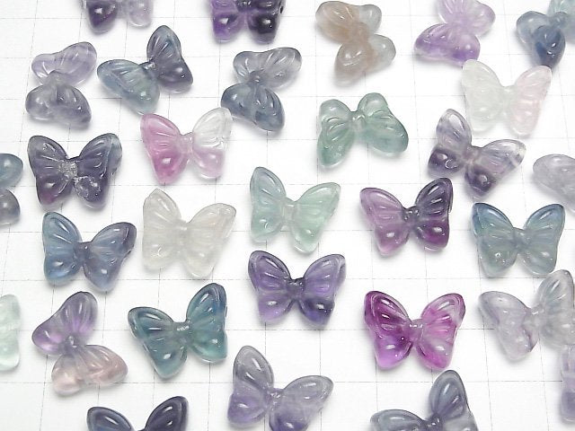 [Video] Multicolor Fluorite AAA- Ribbon motif 14x18mm [Horizontal hole] 5pcs