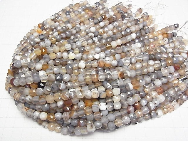 [Video] High Quality! Botswana Agate Cube Shape 7x7x7mm half or 1strand beads (aprx.14inch/34cm)