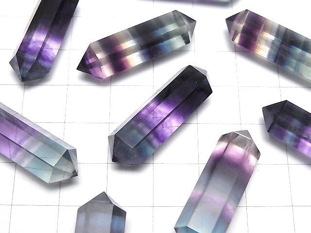 [Video] Multicolor Fluorite AAA Double Point 32x9x9mm Loose Stone 1pc