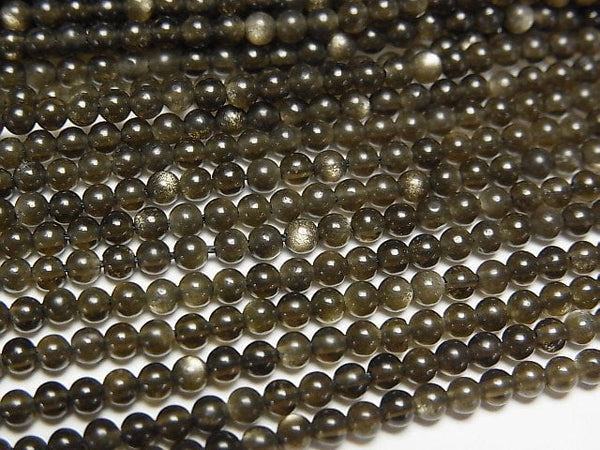 [Video] Golden Obsidian AAA Round 2.5mm 1strand beads (aprx.15inch/38cm)