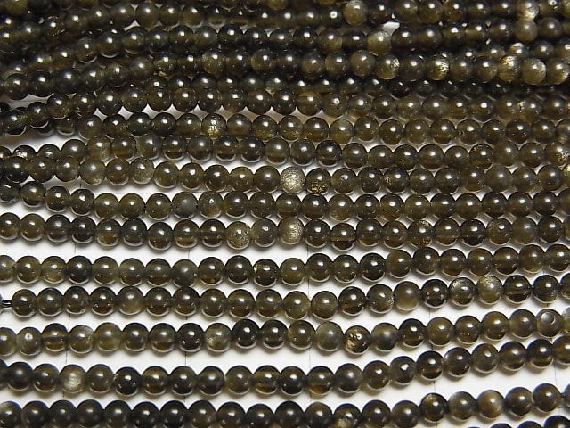 [Video] Golden Obsidian AAA Round 2.5mm 1strand beads (aprx.15inch/38cm)