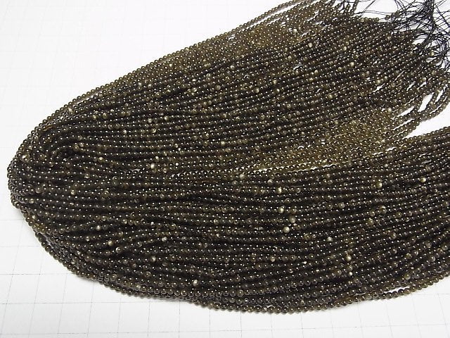 [Video] Golden Obsidian AAA Round 2.5mm 1strand beads (aprx.15inch/38cm)