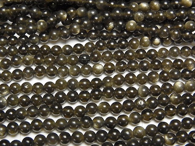 [Video] Golden Obsidian AAA Round 3mm 1strand beads (aprx.15inch/38cm)