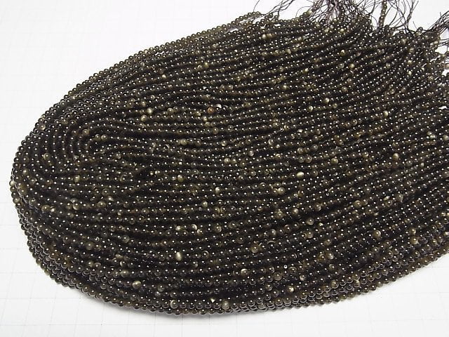 [Video] Golden Obsidian AAA Round 3mm 1strand beads (aprx.15inch/38cm)