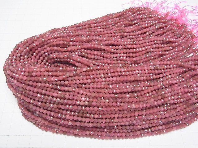 [Video]High Quality! Imperial Rhodonite AA+ Faceted Round 3.5mm 1strand beads (aprx.15inch/37cm)